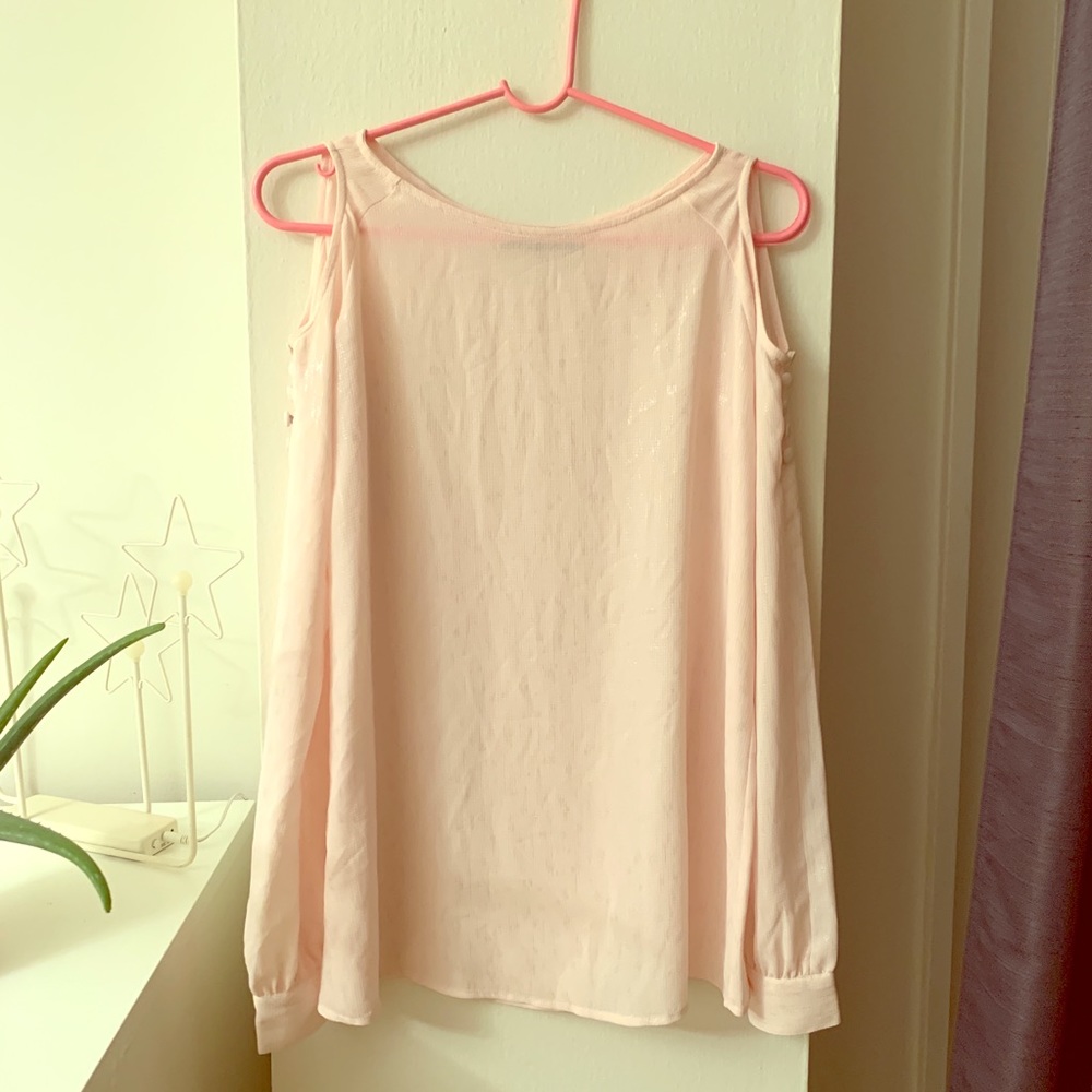 Blush/ silver cold shoulder long sleeve top